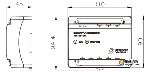 JBF62E-AT8组合式电气火灾监控探测器外形尺寸图