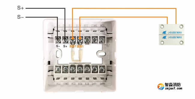 J-EI8341防火门监控模块接门磁开关接线图(常闭式防火门)
