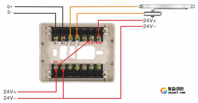 J-EI6341防火门监控模块接联动闭门器接线图(常开式防火门) J-EI6341防火门监控模块接联动闭门器接线图(常开式防火门)