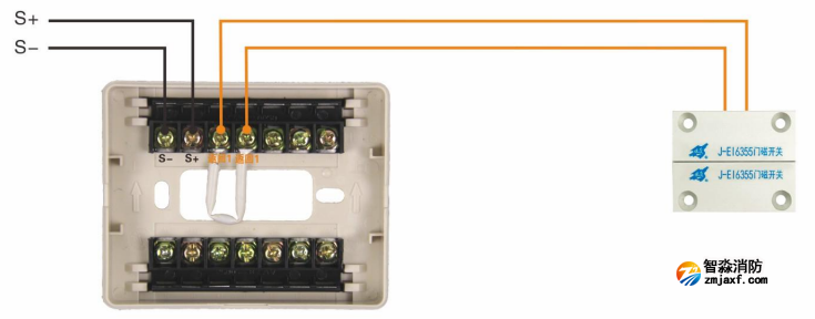 J-EI6341防火门监控模块接门磁开关接线图(常闭式防火门) J-EI6341防火门监控模块接门磁开关接线图(常闭式防火门)
