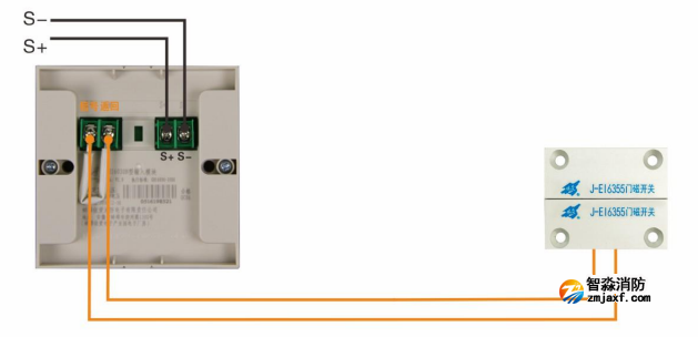 J-EI6030N单输入模块接门磁开关接线图(常闭式防火门) J-EI6030N单输入模块接门磁开关接线图(常闭式防火门)